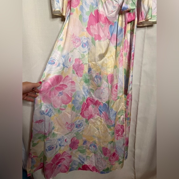 Vintage Lucie Ann Satin Pastel Floral Robe Neglige Medium - Picture 5 of 13